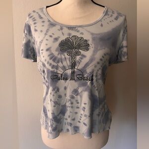 Blue and White Vintage Tie-Dye Baby Tee Medium Y2K 100% Cotton